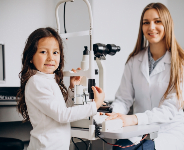 child having eye check